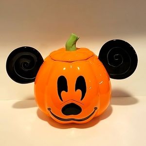 New disney mickey mouse halloween pumpkin cookie jar canister home goods....